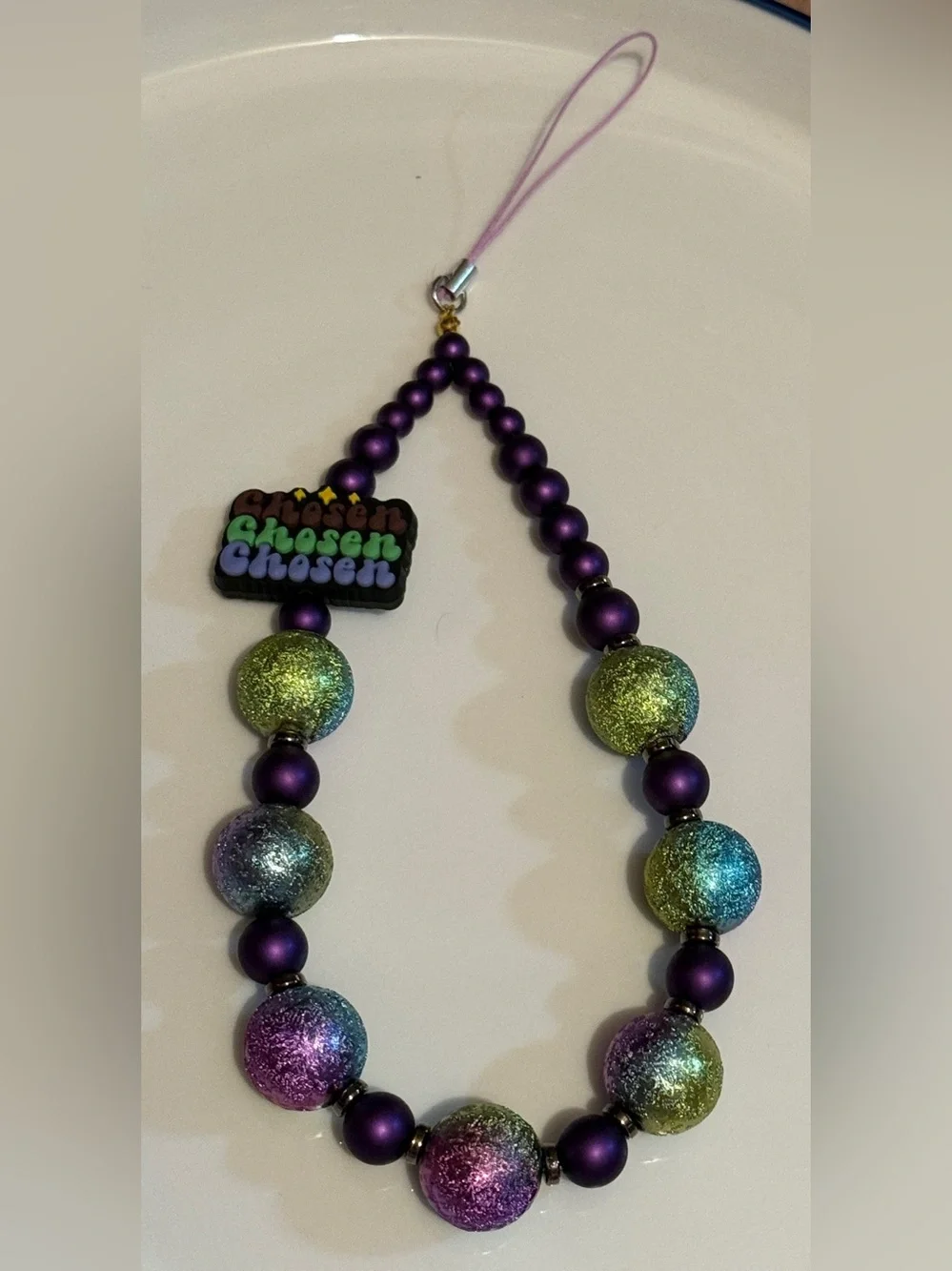 Purple Chosen Christian Faith Phone Charm Bracelet Set Glitter Religious